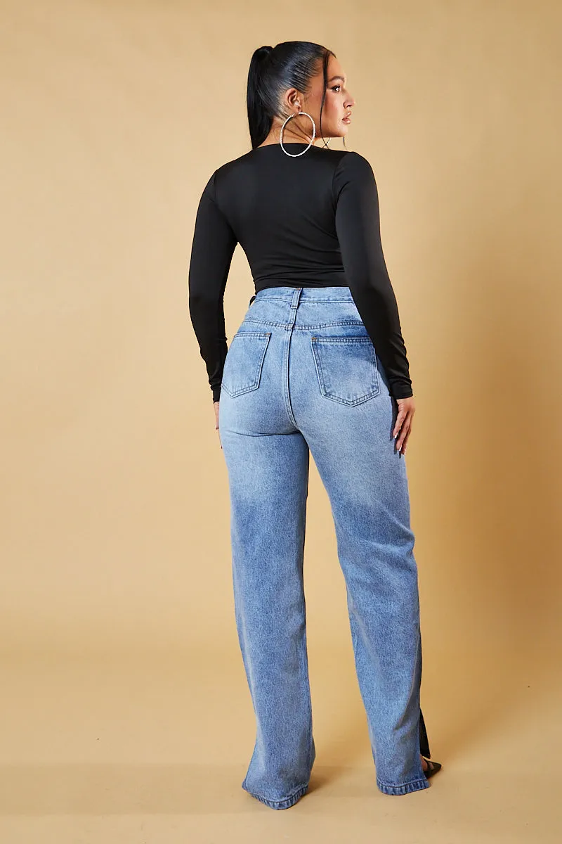 Black Plunge Neck Long Sleeve Bodysuit - Edith sold by Rebellious Fashion product image thumbnail 3