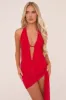 Red Plunge Neck Cowl Detail Top & Mini Skirt Co-ord Set - Lama sold by Rebellious Fashion