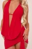 Red Plunge Neck Cowl Detail Top & Mini Skirt Co-ord Set - Lama sold by Rebellious Fashion