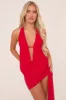 Red Plunge Neck Cowl Detail Top & Mini Skirt Co-ord Set - Lama sold by Rebellious Fashion
