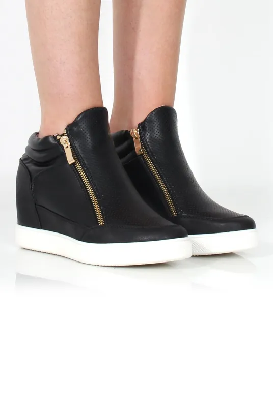 Dina Black Wedged Trainers sold by Rebellious Fashion