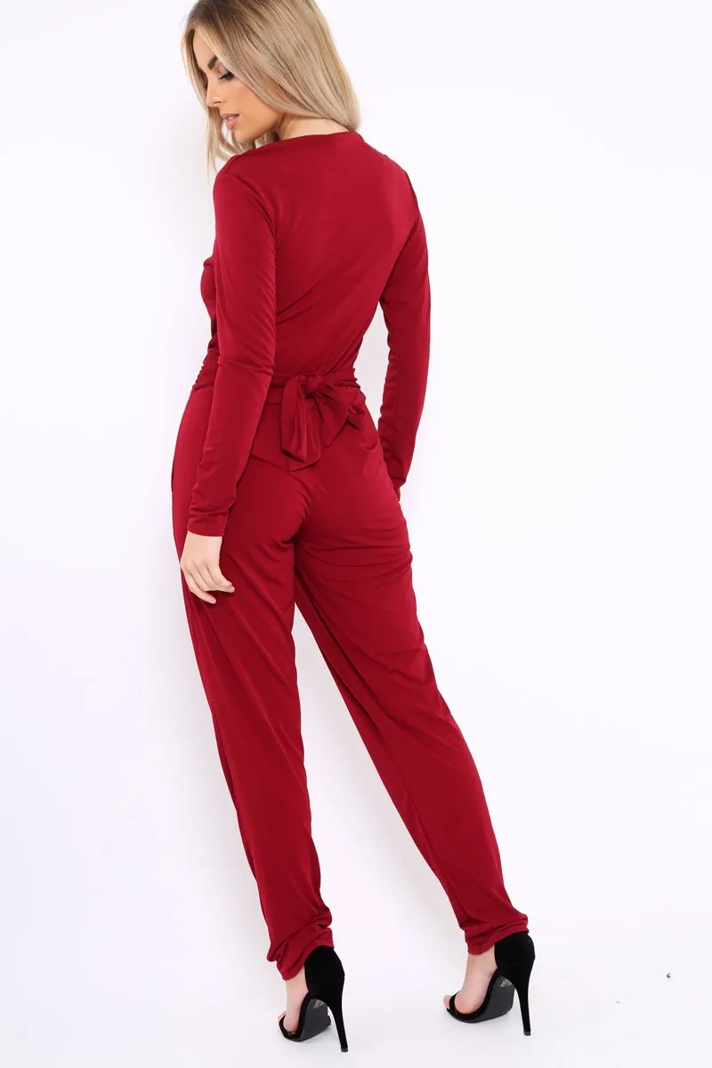 Wine Plunge Tie Back Jumpsuit - Brittney sold by Rebellious Fashion product image thumbnail 3