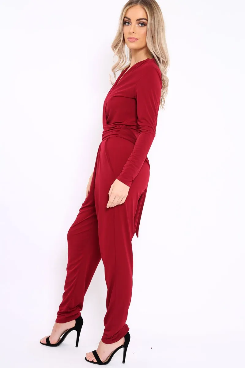 Wine Plunge Tie Back Jumpsuit - Brittney sold by Rebellious Fashion product image thumbnail 2