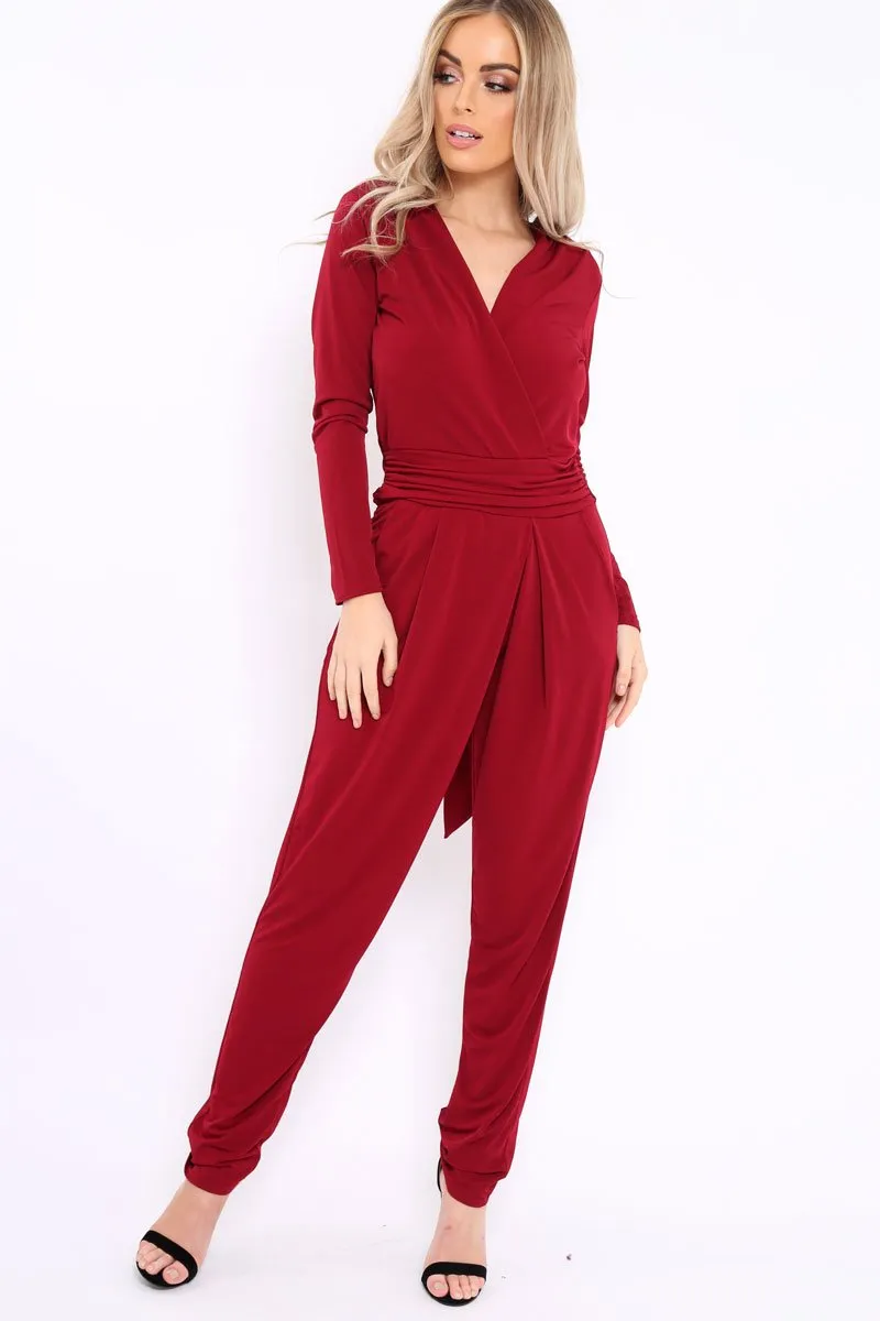 Wine Plunge Tie Back Jumpsuit - Brittney sold by Rebellious Fashion