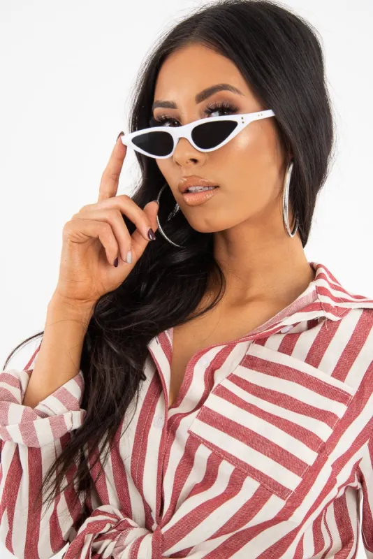 White Slim Pointed Cat Eye Sunglasses - Fluer made by Rebellious Fashion