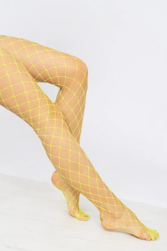 Yellow Diamond Fishnet Tights - Harley sold by Rebellious Fashion