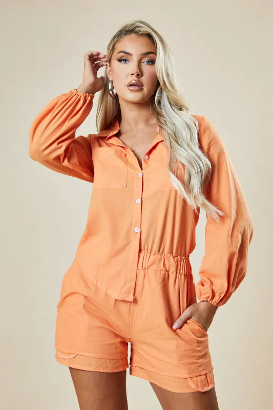 Orange Oversized Shirt & Shorts Co-ord Set - Kalina sold by Rebellious Fashion