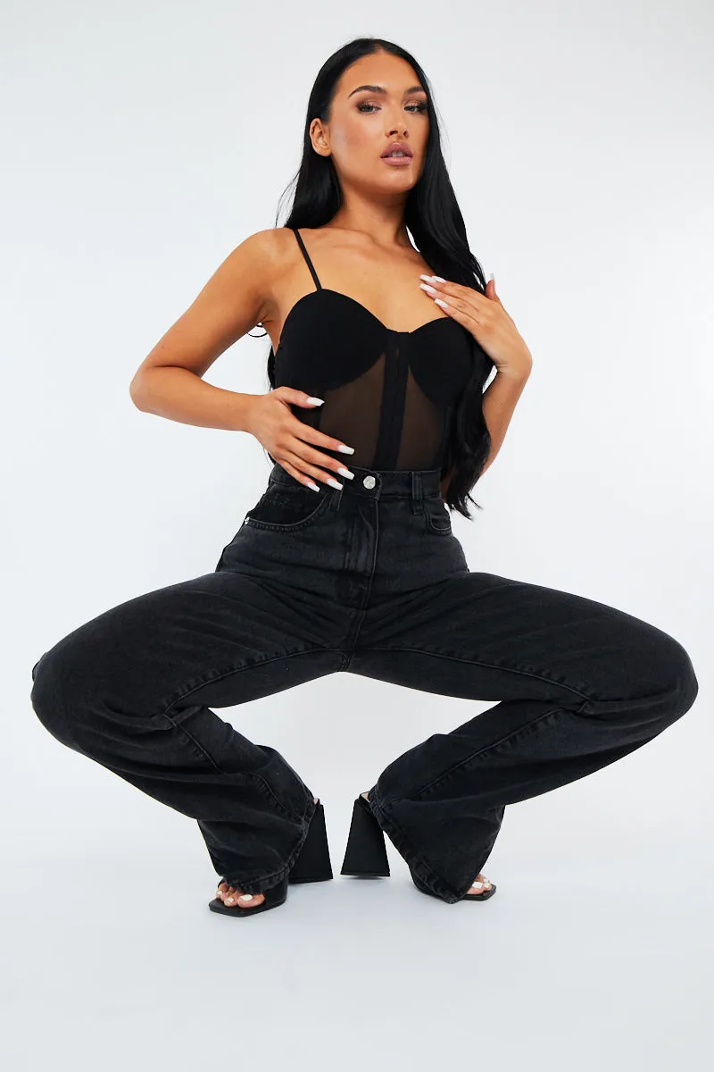 Black Corset Mesh Bodysuit - Liela sold by Rebellious Fashion