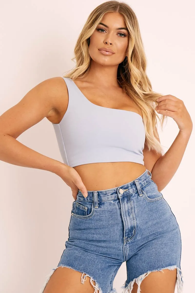 Blue One Shouldered Crop Top - Kamri sold by Rebellious Fashion product image thumbnail 3