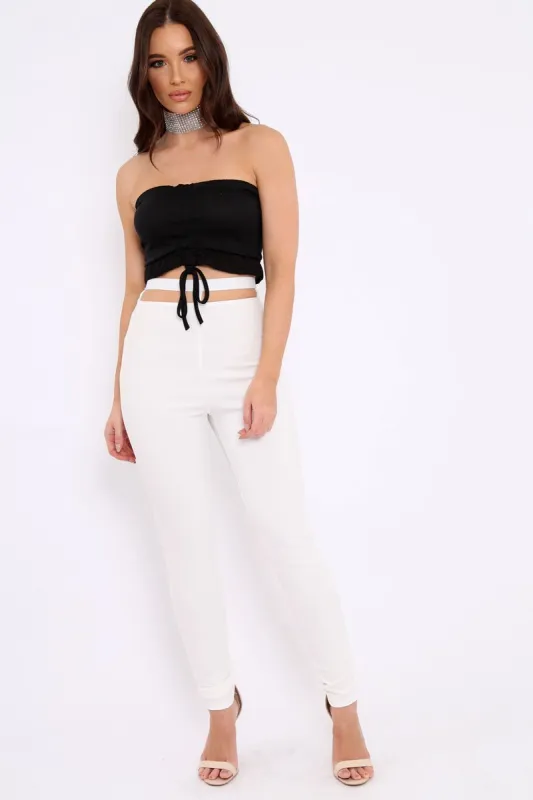 White Cut Out Back Thong Trousers - Aanya sold by Rebellious Fashion