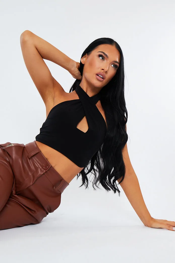 Black Halter Neck Slinky Crop Top - Jessabel sold by Rebellious Fashion product image thumbnail 2