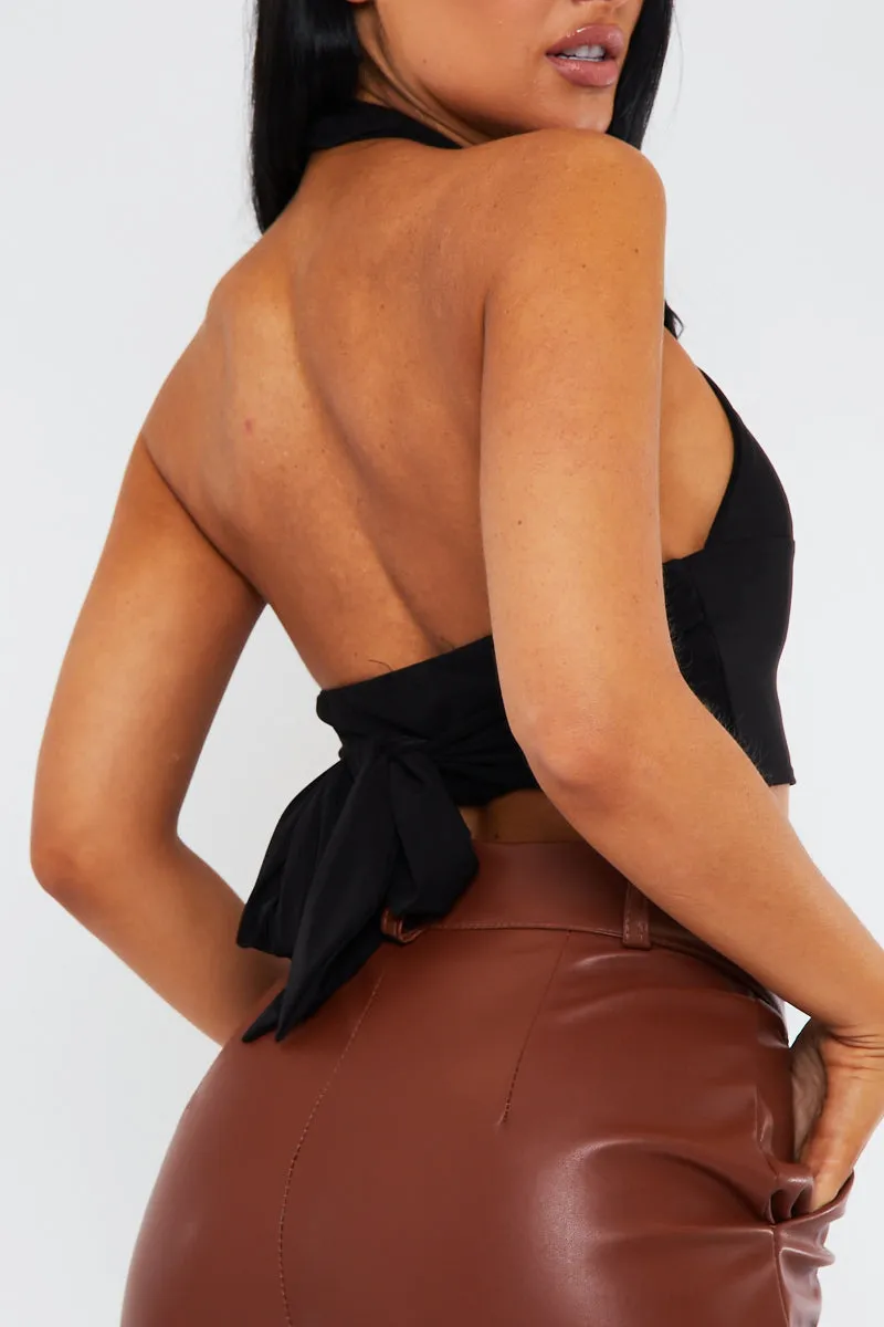 Black Halter Neck Slinky Crop Top - Jessabel sold by Rebellious Fashion product image thumbnail 3