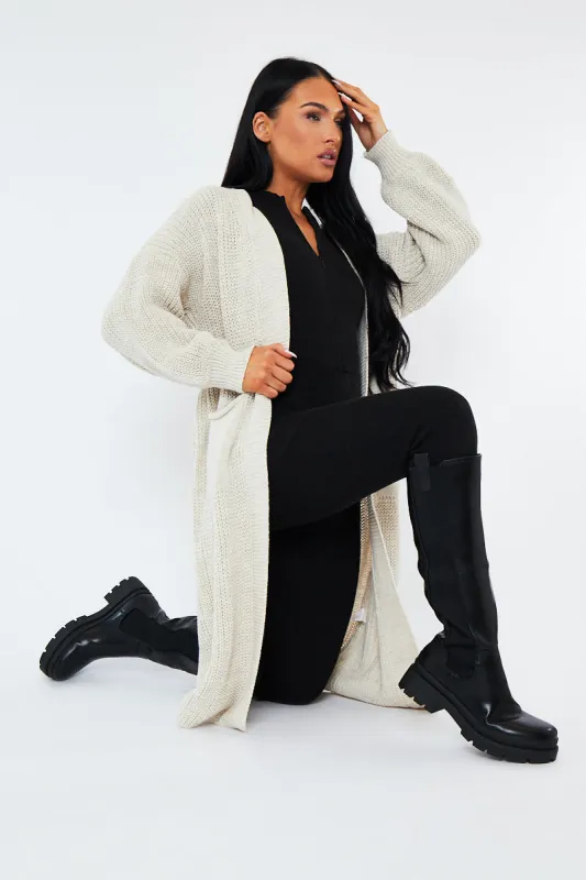 Beige Longline Relaxed Fit Front Pockets Cardigan - Leah sold by Rebellious Fashion