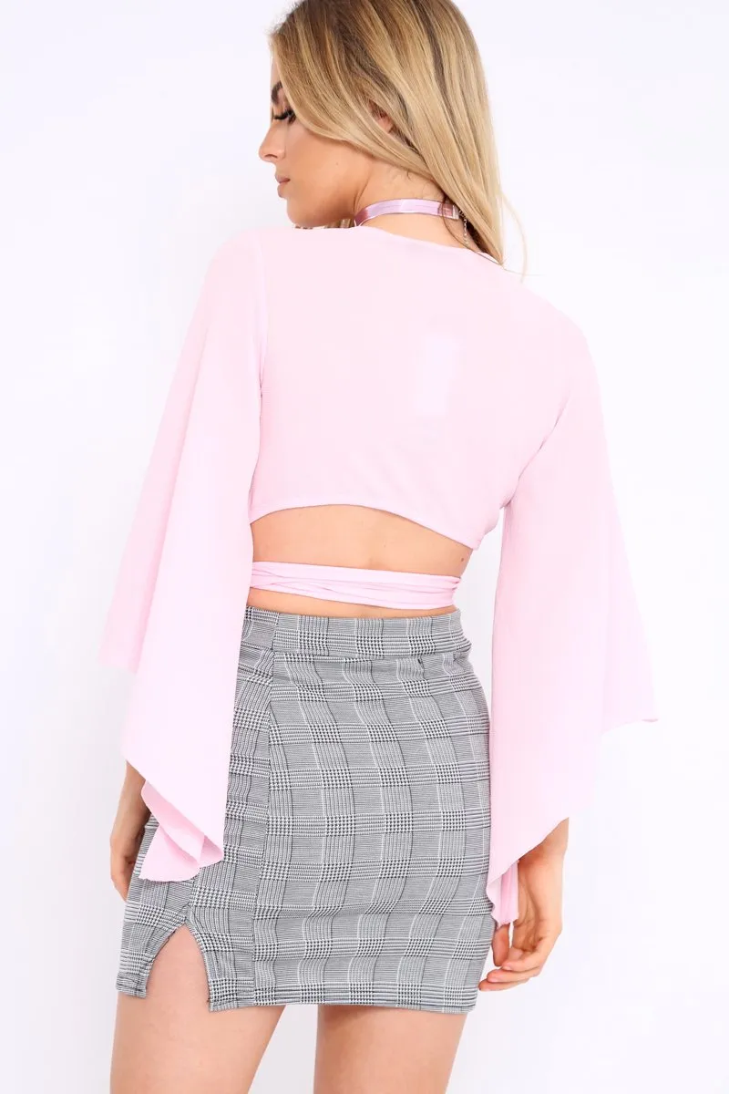 Pink Wrap Tie Crop Blouse - Kay sold by Rebellious Fashion product image thumbnail 5