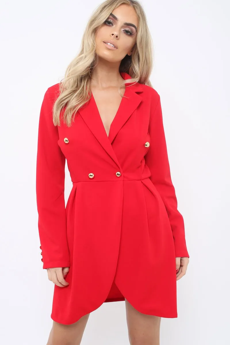 Red Button Detail Blazer Dress - Kayleigh sold by Rebellious Fashion product image thumbnail 2