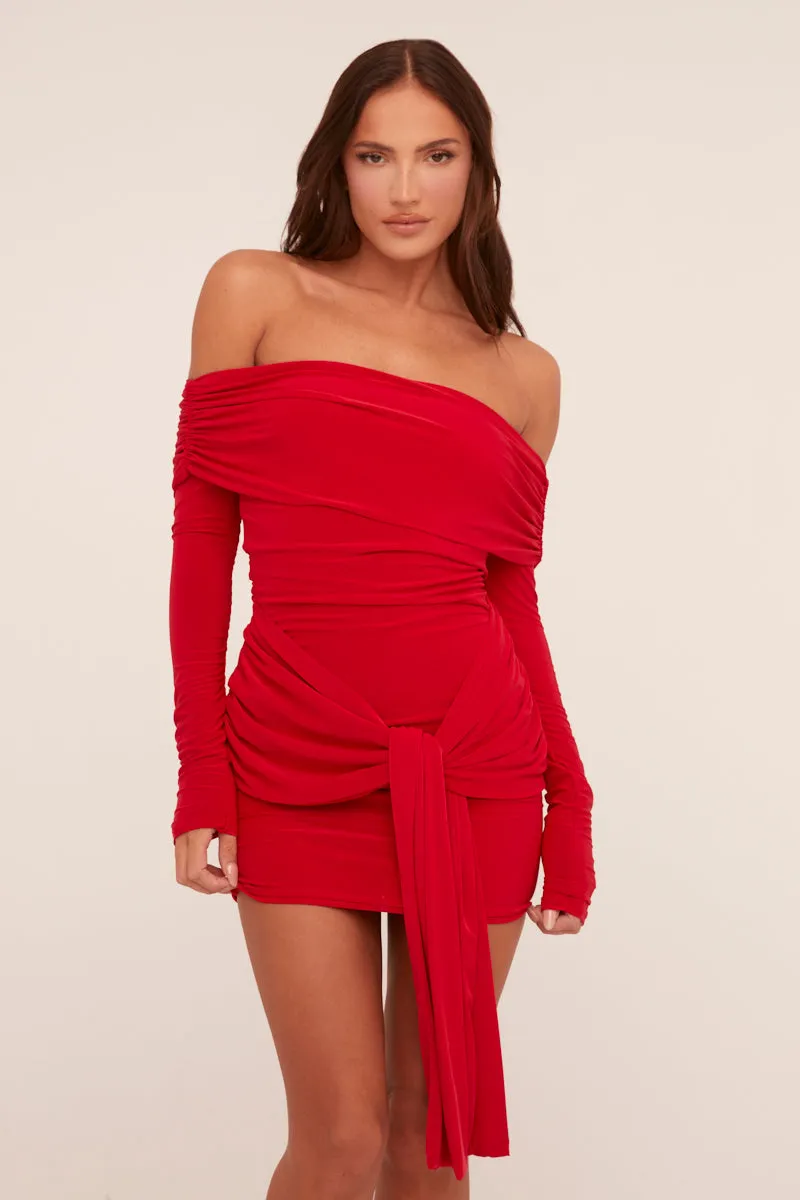 Red Bardot Tie Front Mini Dress - Teagen sold by Rebellious Fashion product image thumbnail 3