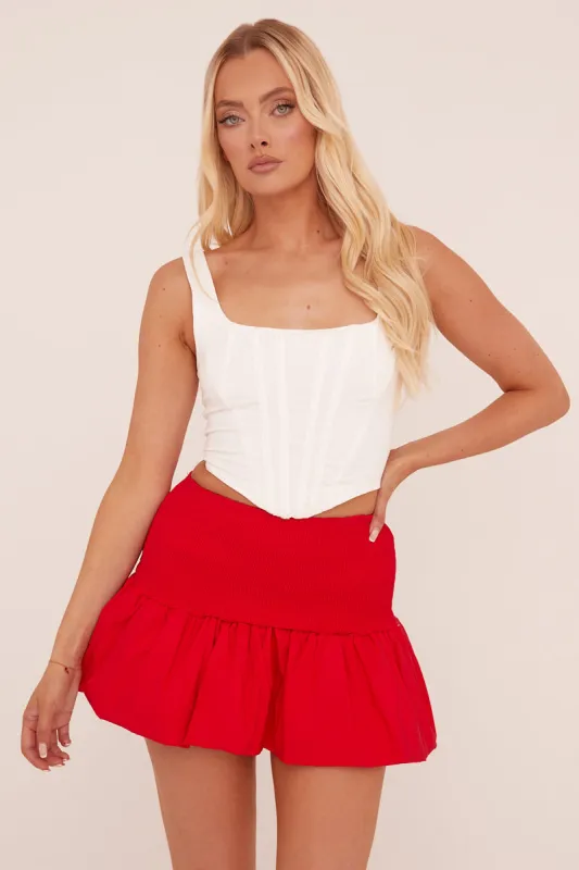 Red Shirring Detail Puffball Mini Skirt - Gracen sold by Rebellious Fashion