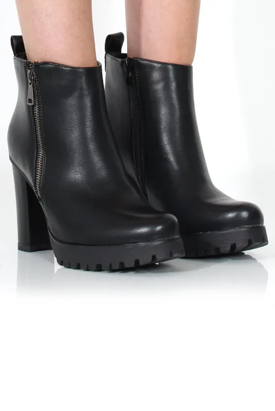 Tanya Black PU Heeled Boot sold by Rebellious Fashion