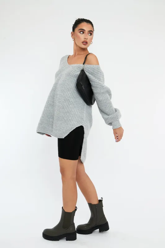 Grey Knit Oversized Jumper - Darci sold by Rebellious Fashion