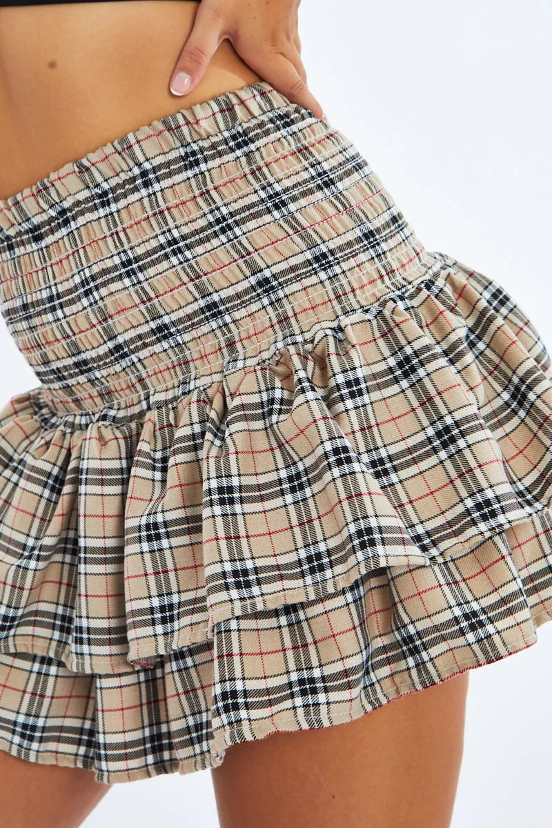 Beige Checked Shirred Waist Tiered Rara Skirt - Delilah sold by Rebellious Fashion product image thumbnail 3