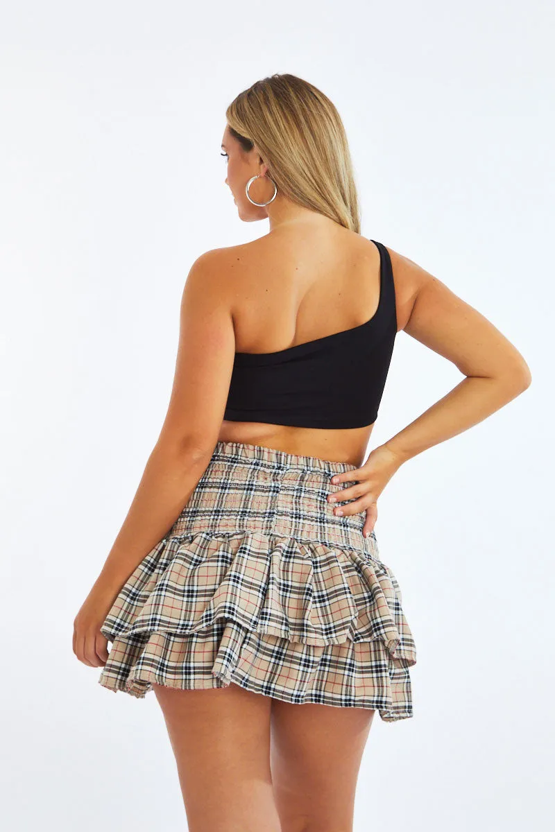 Beige Checked Shirred Waist Tiered Rara Skirt - Delilah sold by Rebellious Fashion product image thumbnail 4