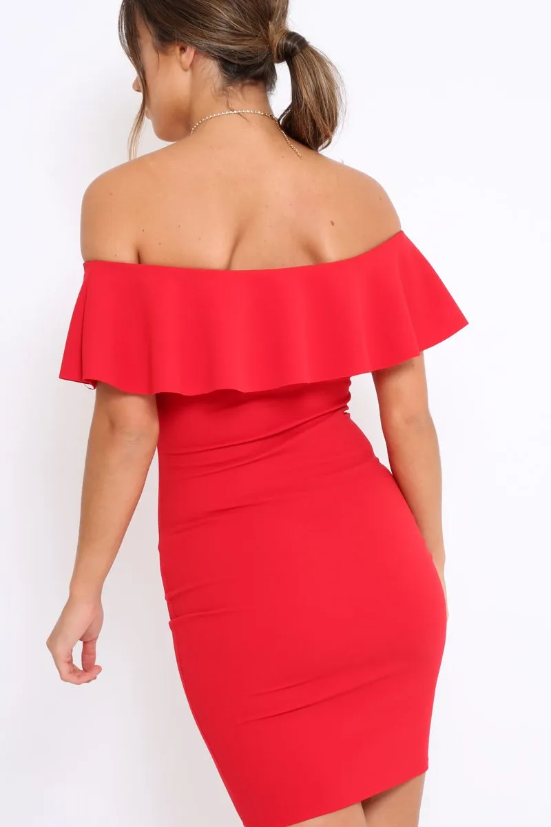 Red Frill Bardot Midi Dress - Bridget sold by Rebellious Fashion product image thumbnail 4