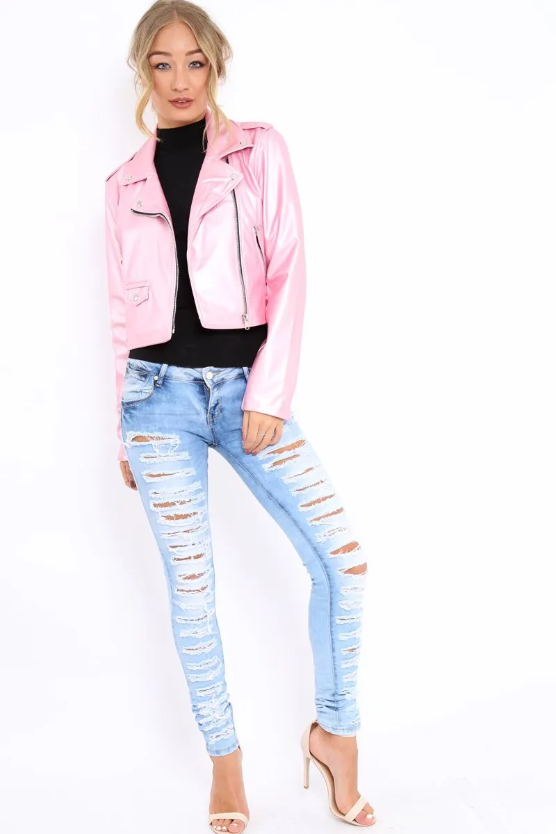 Pink Metallic Leather Jacket - Adrienne sold by Rebellious Fashion product image thumbnail 3