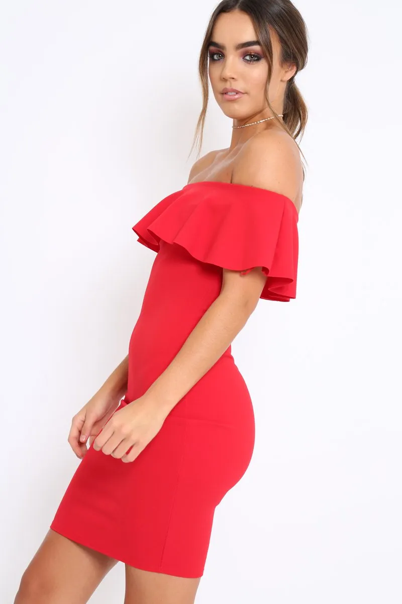 Red Frill Bardot Midi Dress - Bridget sold by Rebellious Fashion product image thumbnail 3