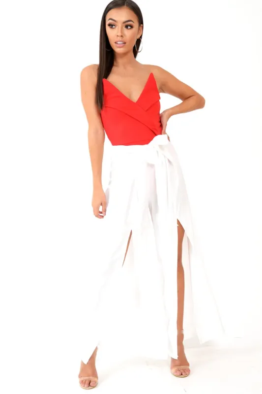White Wide Leg Belted Split Front Trousers - Aamira sold by Rebellious Fashion