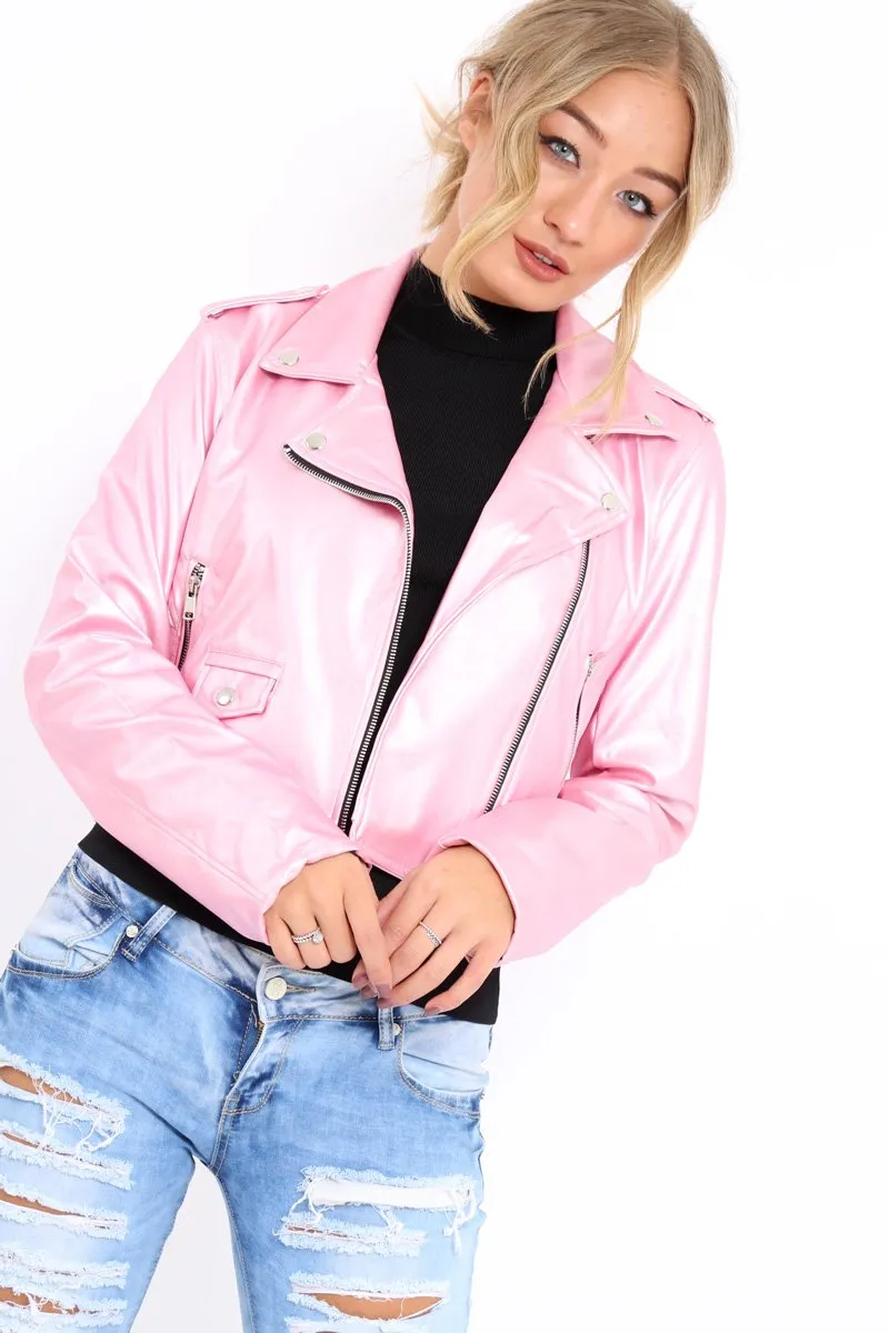 Pink Metallic Leather Jacket - Adrienne sold by Rebellious Fashion product image thumbnail 2