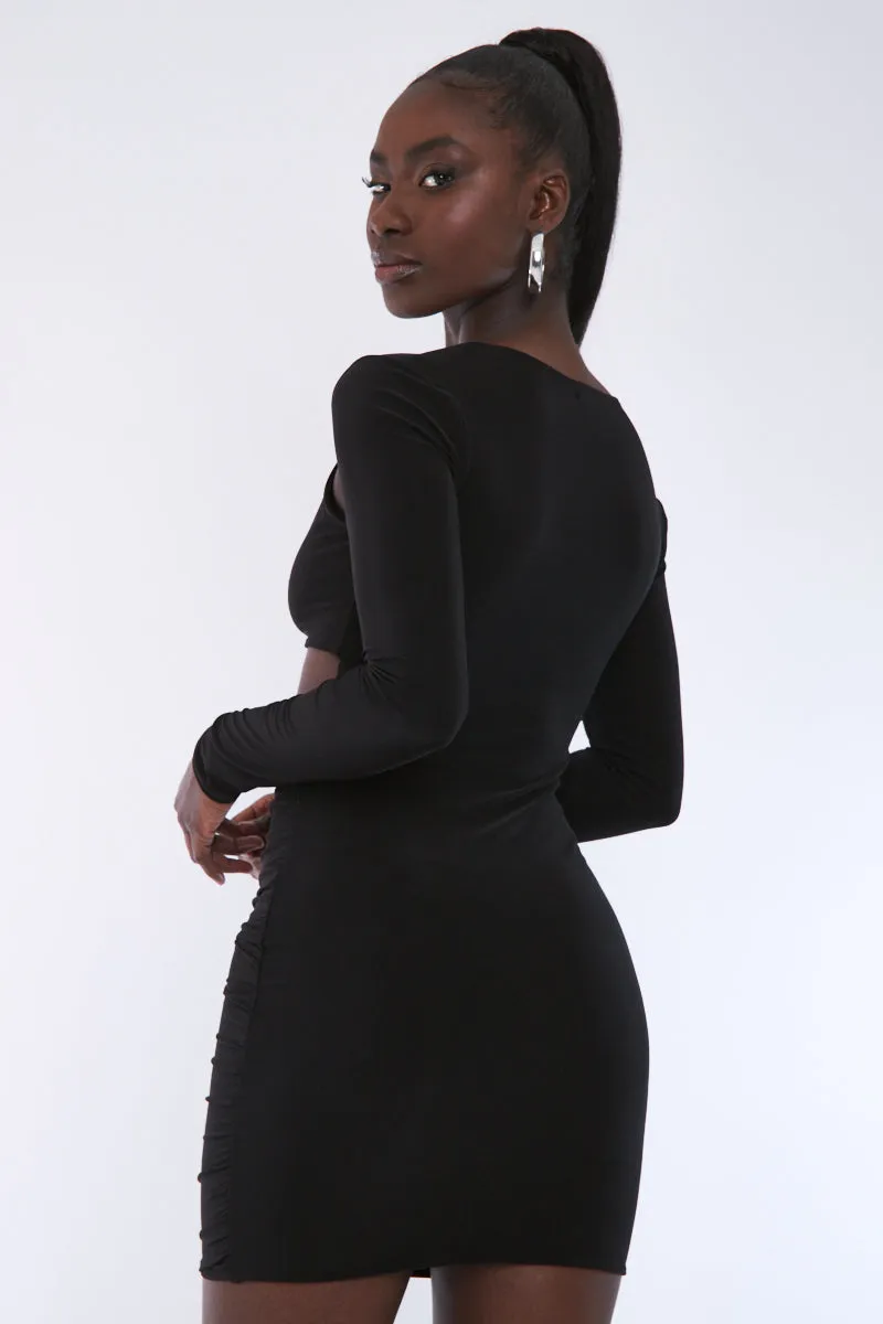 Black Ring Front Cut Out Slinky Mini Dress - Ava sold by Rebellious Fashion product image thumbnail 5