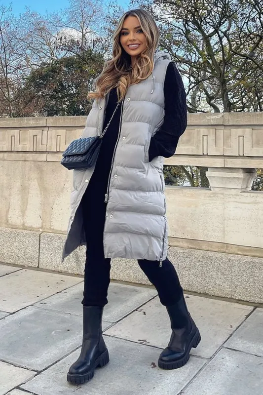 Grey Longline Side Zip Gilet - Ilisha sold by Rebellious Fashion