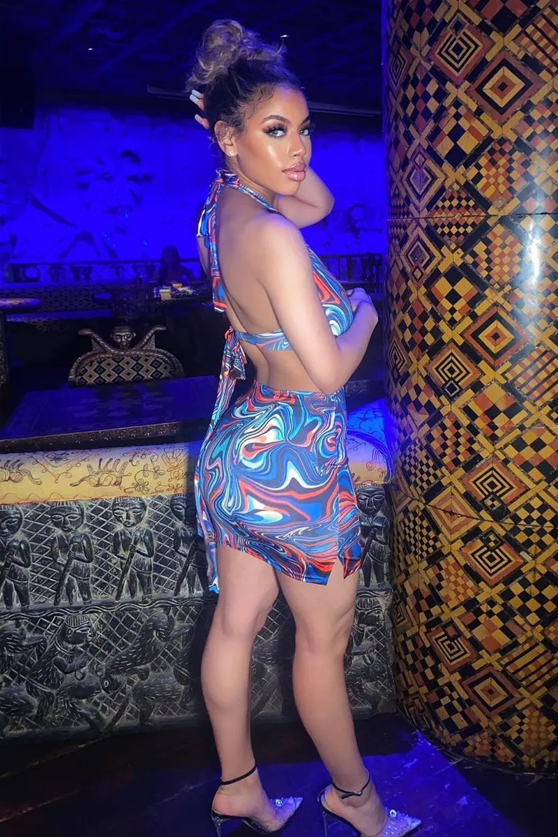 Multi Marble Cut Out Ring Detail Halter Neck Mini Dress - Joanie sold by Rebellious Fashion product image thumbnail 2