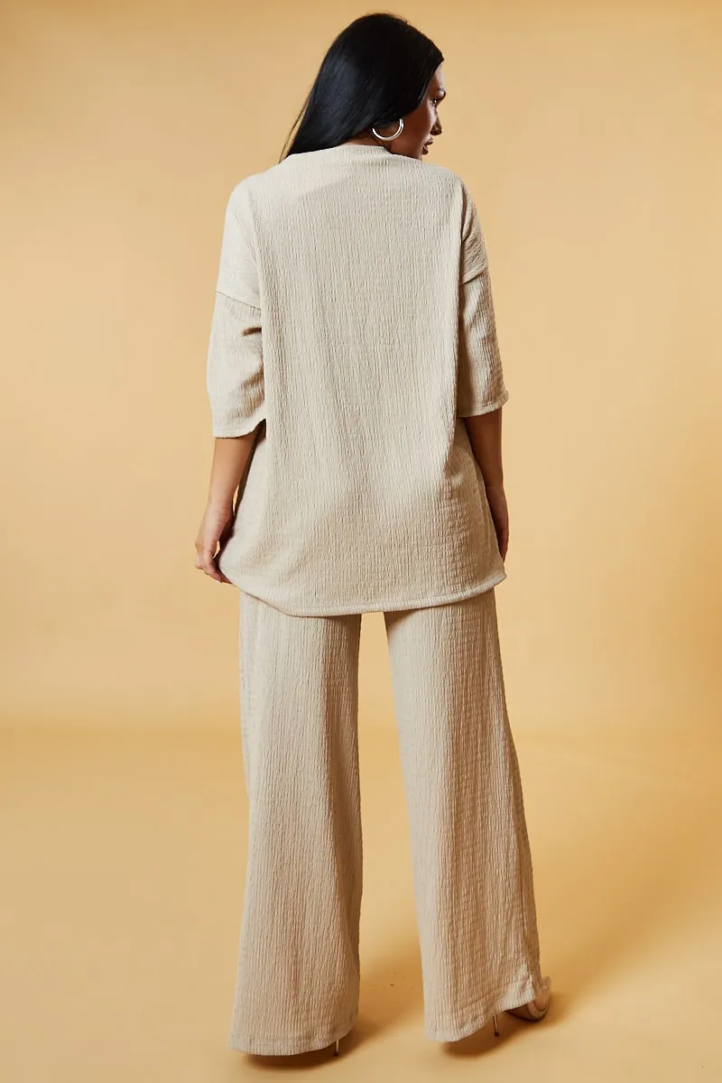 Beige Textured Knit Trousers & Oversized Top Co-ord Set - Cecelia sold by Rebellious Fashion product image thumbnail 4