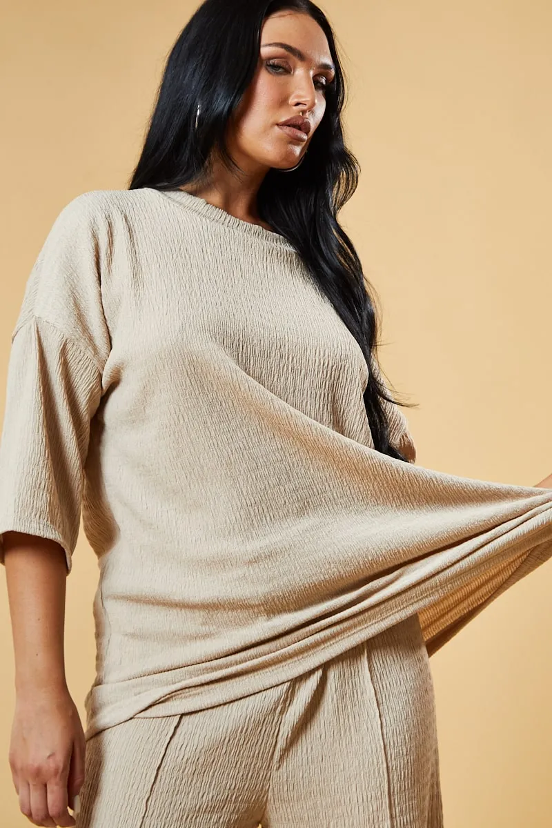 Beige Textured Knit Trousers & Oversized Top Co-ord Set - Cecelia sold by Rebellious Fashion product image thumbnail 3