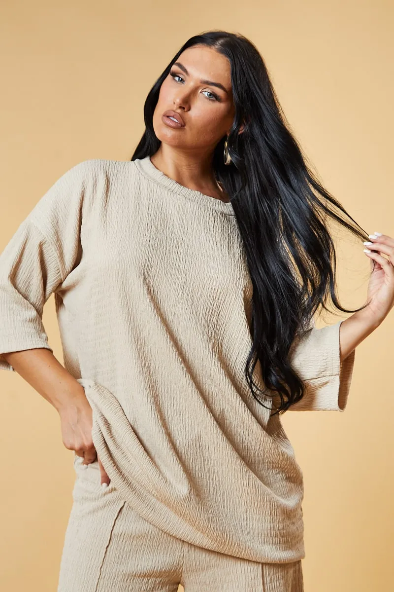 Beige Textured Knit Trousers & Oversized Top Co-ord Set - Cecelia sold by Rebellious Fashion product image thumbnail 2