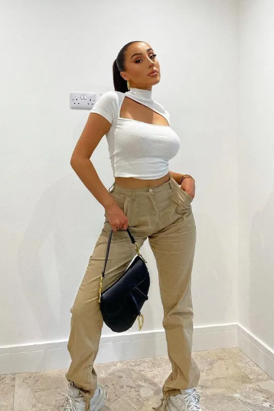 White High Neck Cut Out Crop Top - Reita sold by Rebellious Fashion