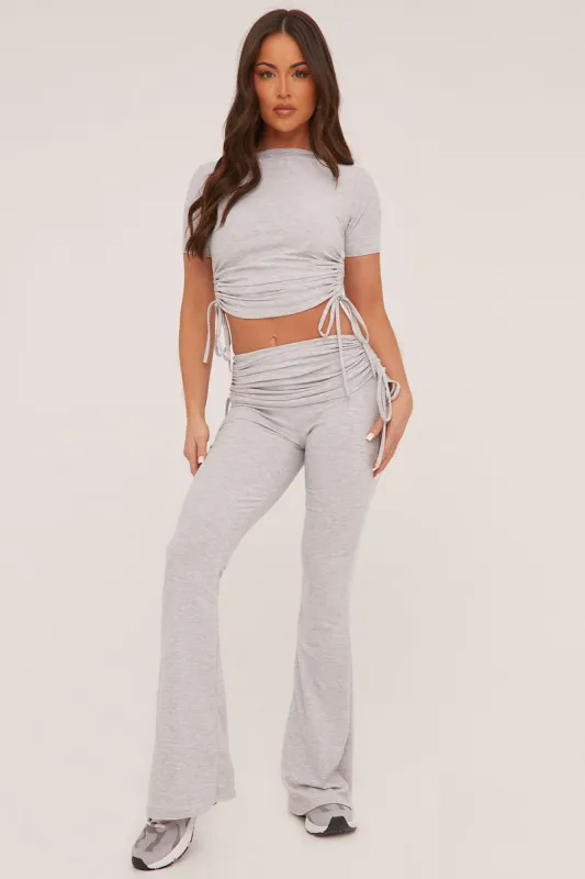 Grey Ruching Detail Cropped Top & Trousers Co-ord Set - Kyani sold by Rebellious Fashion