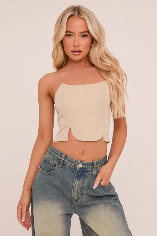 Beige Corset Detail Crop Top - Saylor sold by Rebellious Fashion