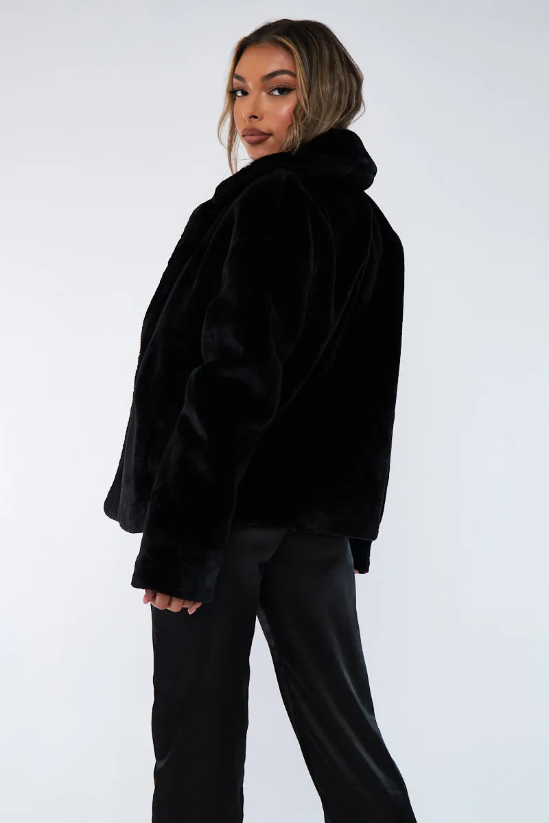 Black Cropped Faux Fur Coat - Janara sold by Rebellious Fashion product image thumbnail 3