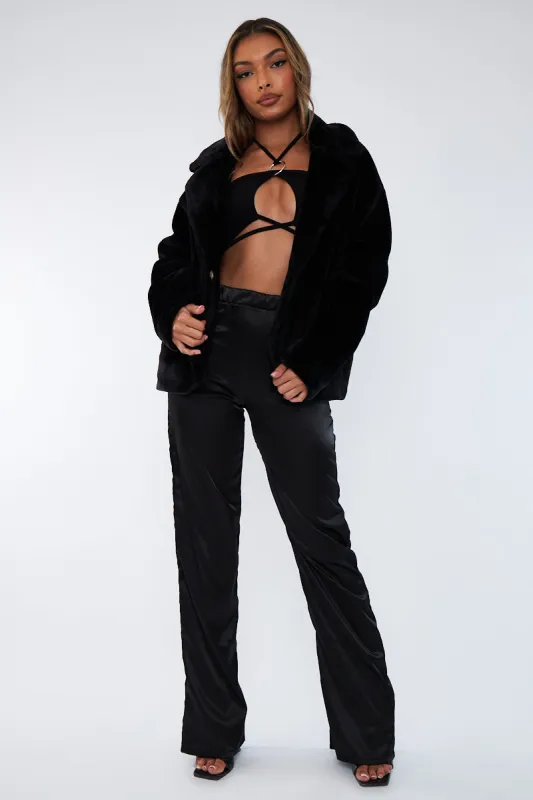 Black Cropped Faux Fur Coat - Janara sold by Rebellious Fashion