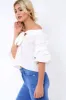 White Bardot Ruched Sleeve Top - Kiera sold by Rebellious Fashion