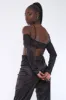 Black Bardot Satin Crop Top - Alana sold by Rebellious Fashion