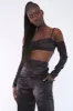 Black Bardot Satin Crop Top - Alana sold by Rebellious Fashion