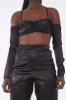 Black Bardot Satin Crop Top - Alana sold by Rebellious Fashion