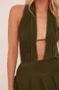 Khaki Plunge Neck Frill Detail Mini Dress - Swan sold by Rebellious Fashion