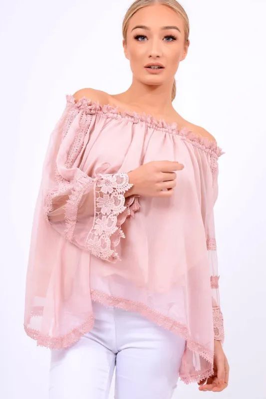 Rose Mesh Bardot Top - Keelie sold by Rebellious Fashion