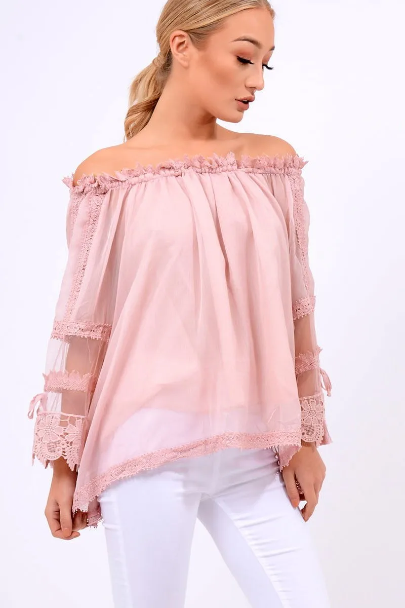 Rose Mesh Bardot Top - Keelie sold by Rebellious Fashion product image thumbnail 2