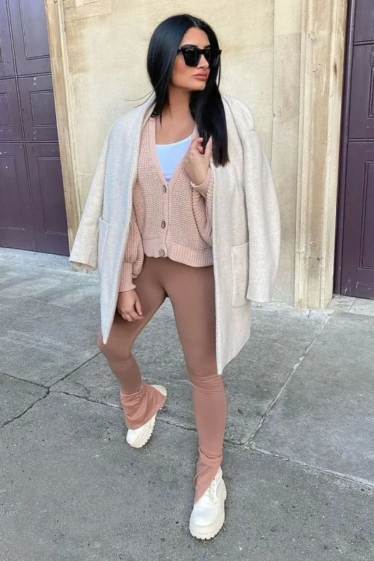 Beige Side Split Leggings - Oliviah sold by Rebellious Fashion