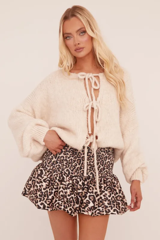 Beige Knit Oversized Tie Front Cardigan - Sorana sold by Rebellious Fashion